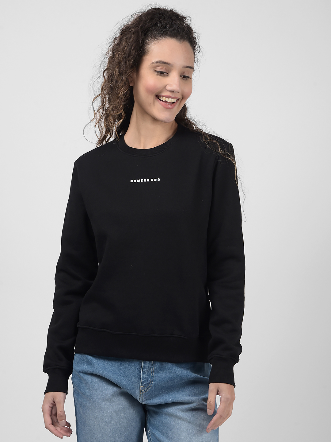Numero Uno Women Black Solid Sweatshirt